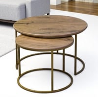 طقم طاولتين ذهبي سطح خشب بني شكل رخام