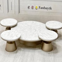 طقم طاولة أرضي 5قطع سطح خشب شكل رخام