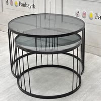 طقم طاولتين صاج لون أسود زجاج أسود