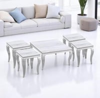 طقم طاولات استيل مع رخام مربع 1 +4 : 910SILVER