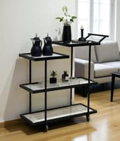 عربة تقديم 4 أدوار بسطح خشب ابيض رخامي