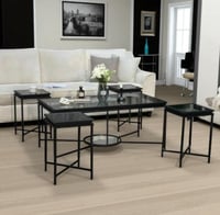 طقم طاولات فخم بسطح زجاج أسود