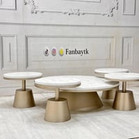 طقم طاولة أرضي 5قطع سطح خشب شكل رخام