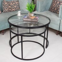 طقم طاولتين تقديم لون أسود سطح زجاج