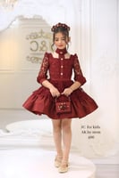 فستان سهرة بناتي عنّابي دانتيل فخم مع حقيبة وتاج –...