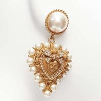 DOLCE GABBANA gold, DG Logo Pearl Heart Earrings