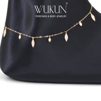 خلخال ذهب عيار 18k بأشكال ورق شجر معلقة بكرستالات...