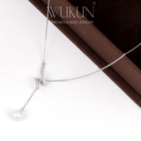 سلسال فضة عيار 925 شكل مميز Y حبة لؤلؤ معلقة