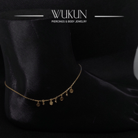 خلخال ذهب عيار 18k بشكل دوائر وخرزات ذهب معلقة