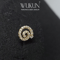 زمام بيرسينج ذهب عيار 18k شكل حلزوني بفصوص