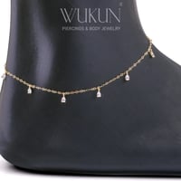 خلخال ذهب عيار 18k بفصوص دمعه معلقة