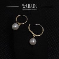 أقراط ذهب حلقة عيار 18k حبة لؤلؤ معلقة