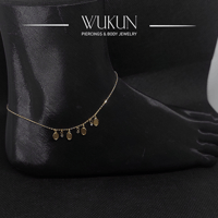 خلخال ذهب عيار 18k بأشكال بيضاوية وخرزات معلقة