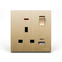 فيش ثلاثي لمبة مع USB + TYPE C ذهبي موديل T1