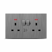 فيش 7×14 USB وType-C مدمج 13 امبير بيانو رمادي مفت...