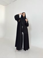 عباية كريب اسود مطرز اسود قصة كلوش