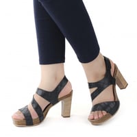 صندل كعب جلد بلون اسود -Penelope