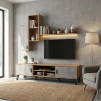 طاولة تلفزيون خشب 160-180 سم مع ستاند وأرفف جدارية...