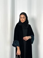 عبايه مخمل كوري مع شيفون مخمل