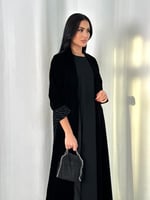 عبايه مخمل كوري مع شيفون مخمل