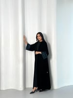 عبايه مخمل كوري مع شيفون مخمل