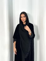 عبايه مخمل كوري مع شيفون مخمل