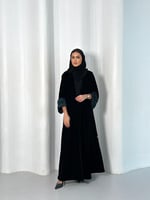 عبايه مخمل كوري مع شيفون مخمل