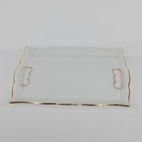 صحن زجاج مستطيل بحواف ذهبي مقاس 35*25 سم