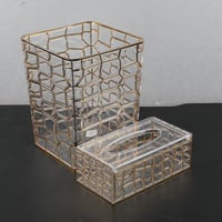 سطل زبالة اكرليك مربع مع علبة مناديل ذهبي مقاس 25*...