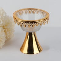 صحن زجاج بقاعدة ذهبي مقاس 13*12 سم