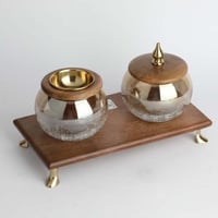 طقم مبخرة زجاج مع خشب هندي 3 قطع