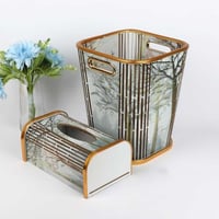 طقم سلة نفايات مع علبة مناديل خشب مقاس 28 سم ارتفا...