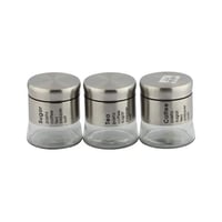 طقم علب بهارات 3 حبات زجاج مع استيل