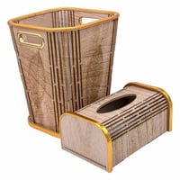 طقم سلة نفايات مع علبة مناديل خشب مقاس 28 سم ارتفا...
