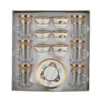 طقم بيالات + فناجيل 18 قطعة نقشه ذهبي مع فضي