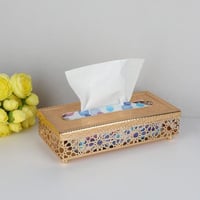 علبة مناديل ذهبي مستطيل مقاس 14*17*6 سم
