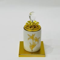 مبخرة سيراميك بقاعدة استيل ذهبي ارتفاع 13 سم