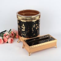 طقم سله مهملات +علبه مناديل مزخرف ذهبي مع اسود