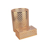 سطل زبالة اكرليك دائري مع علبة مناديل ذهبي 22*27سم