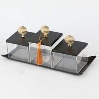 طقم تقديم مكسرات 3 علب مربع اكرلك بطوفرية الاستيل