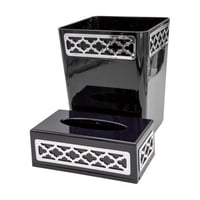 طقم سلة مهملات مربع اكريلك فضي اسود + علبة مناديل