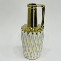 فازة سيراميك ذهبي مع ابيض ارتفاع 29 سم