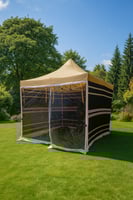 مضلة المنيوم اسود خط ابيض مع الرواق واجهه شفاف