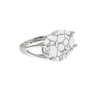 خاتم فضة ملكي بيضاوى شنكار - أبيض معّرق