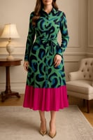 فستان ملون بحزام الخصر