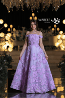 فستان سهرة بنفسجي فاتح طويل بتطريزات ورود ثلاثية ا...