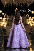 فستان سهرة بنفسجي فاتح طويل بتطريزات ورود ثلاثية ا...