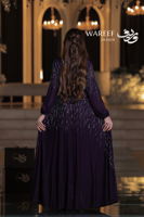 فستان سهرة بنفسجي طويل تطريز خرز فضي أكمام طويلة ح...