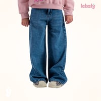 بنطلون بناتي جينز قطن بقصة واسعة