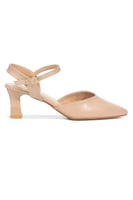 حذاء كلاسيكي بتصميم جلد و مقدمة مدببة بكعب كتلة عا...